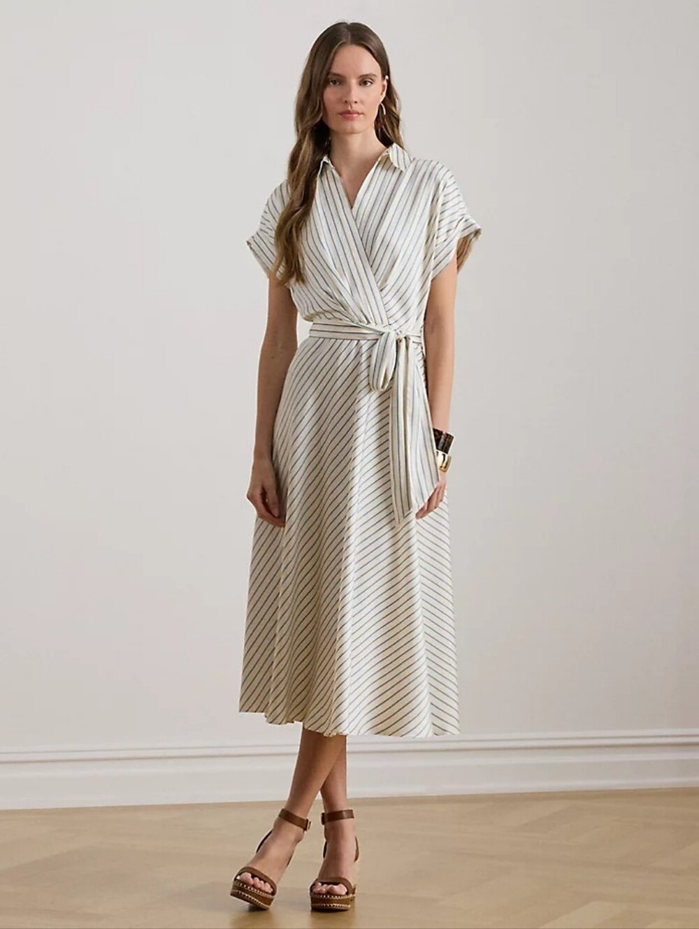 Lauren Ralph Lauren Women's Striped Belted Twill Dress Size 10 NWT